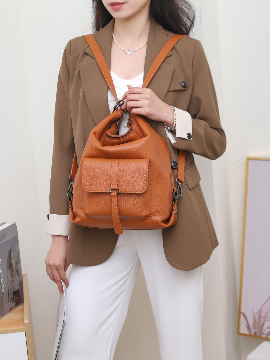 Women's Brown Leather Shoulder & Crossbody Bag with Front Flap Pocket – Everyday Utility Style