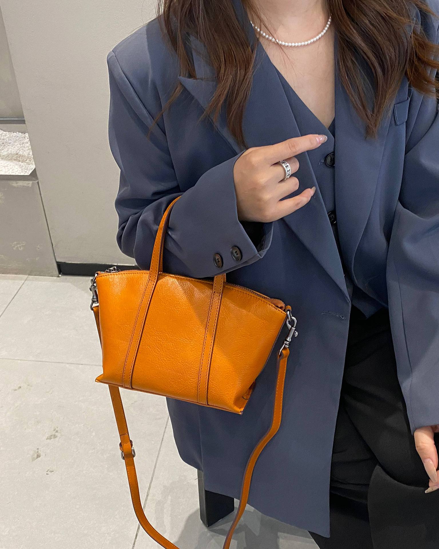 Women's Burnt Orange Structured Leather Crossbody Bag