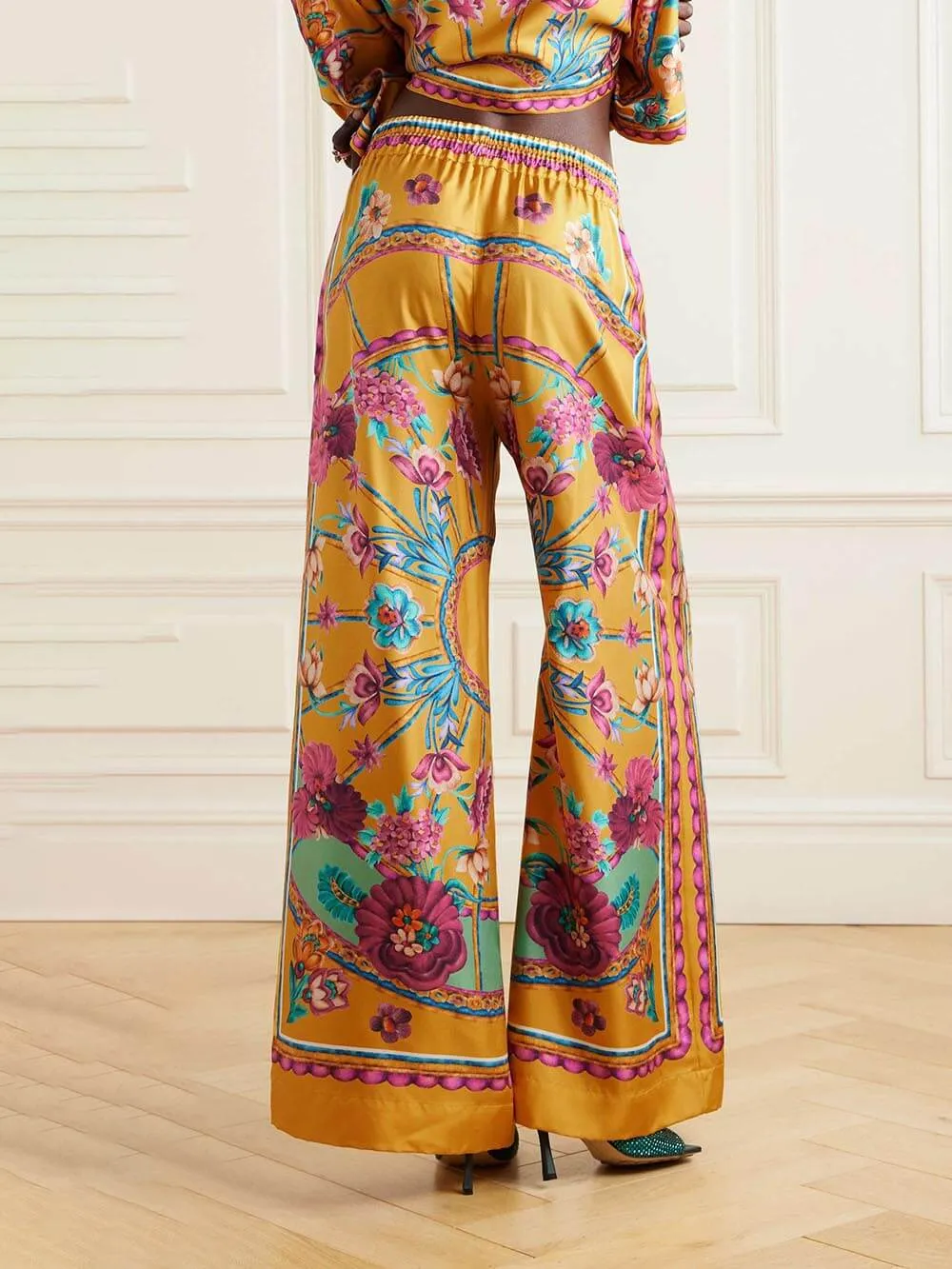 Sunset Cropped Unique Floral Printed Loose Wide-Leg Pants