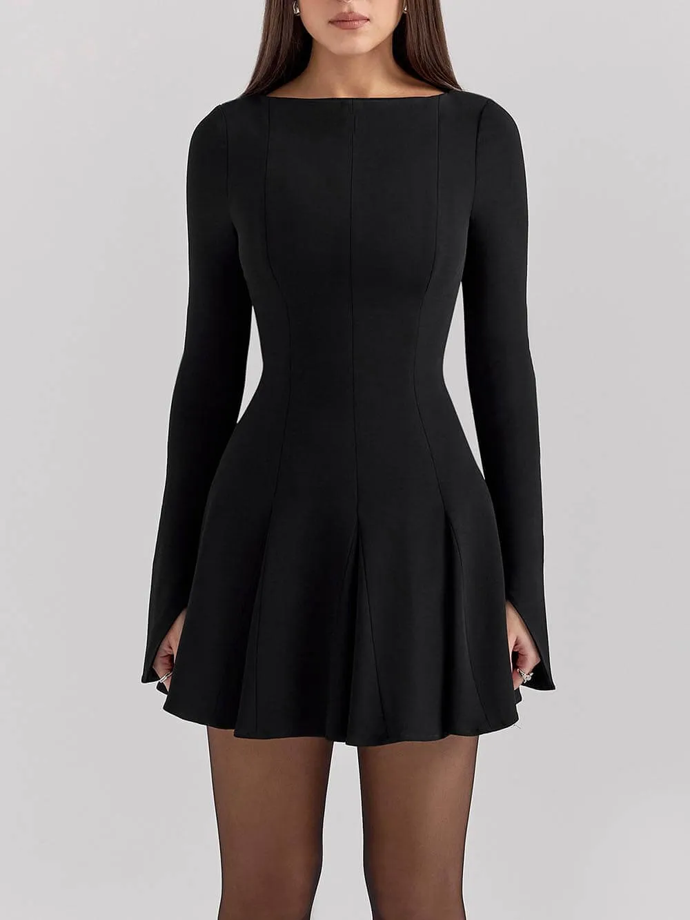 Retro Luxury Black Stretch High Waist Mini Dress