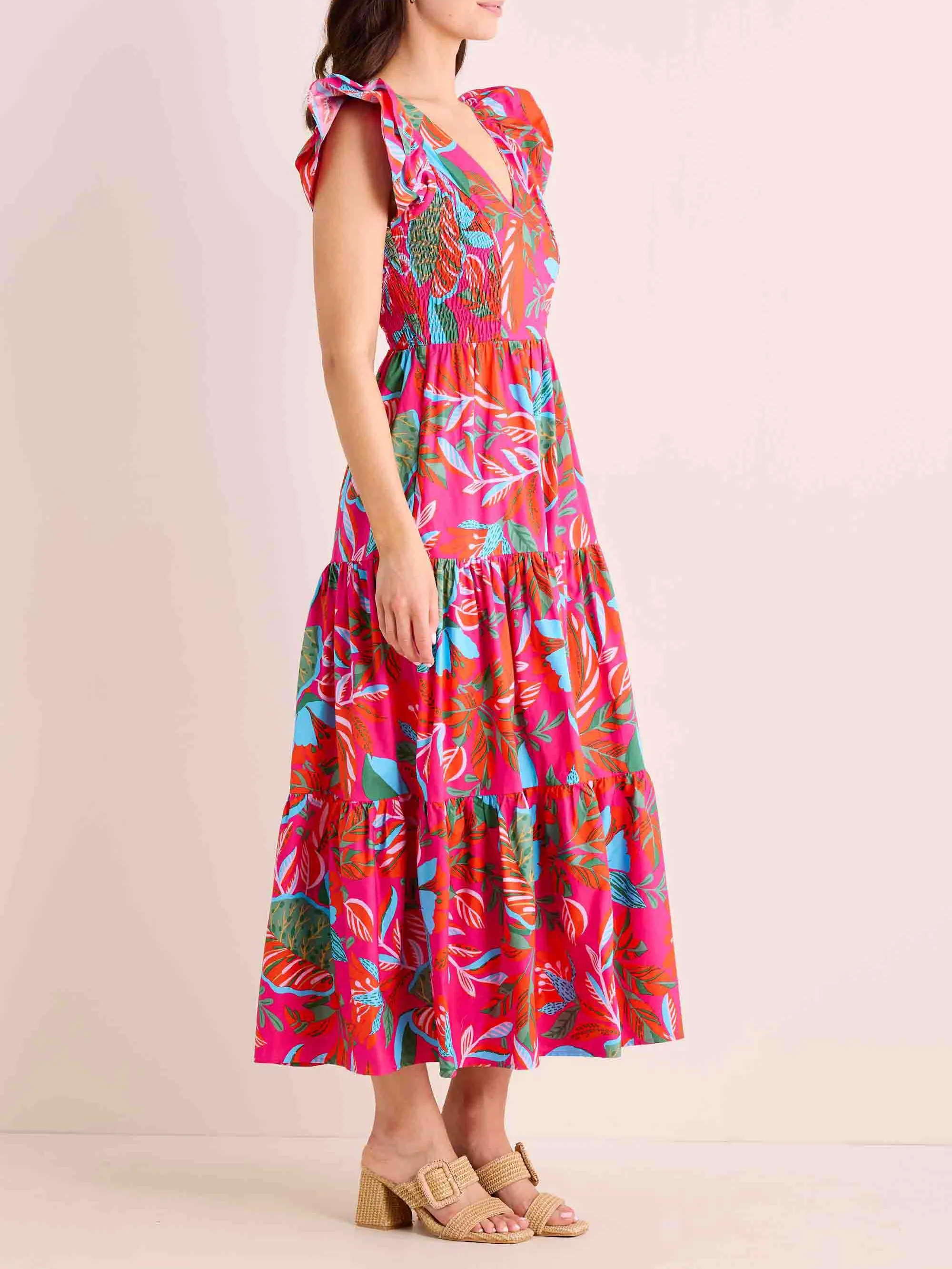 V-neck Small Fly Sleeve Printed Dress