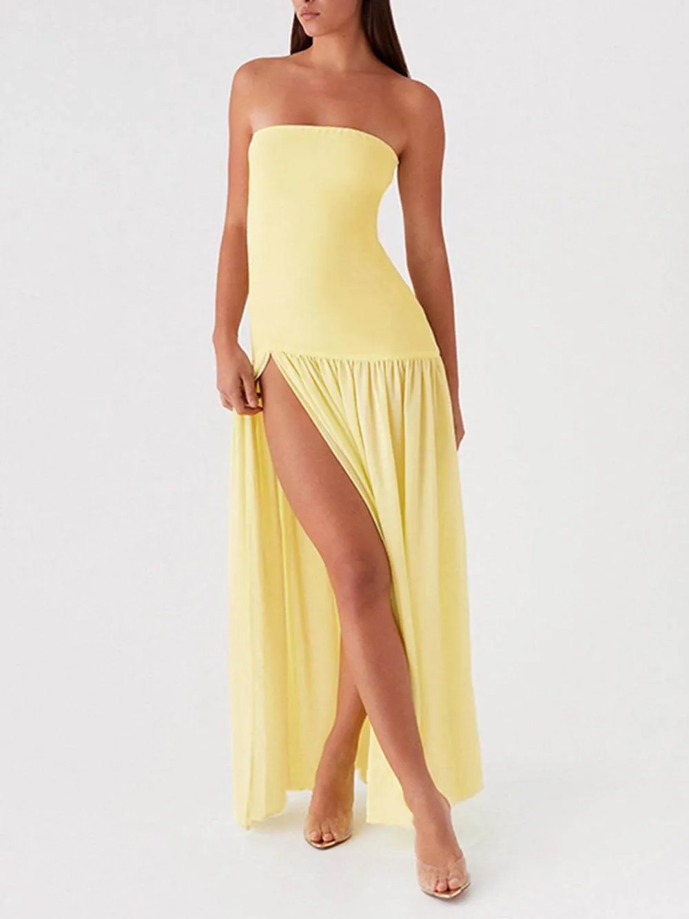 Exquisite Backless Pleats Strapless Maxi Dress