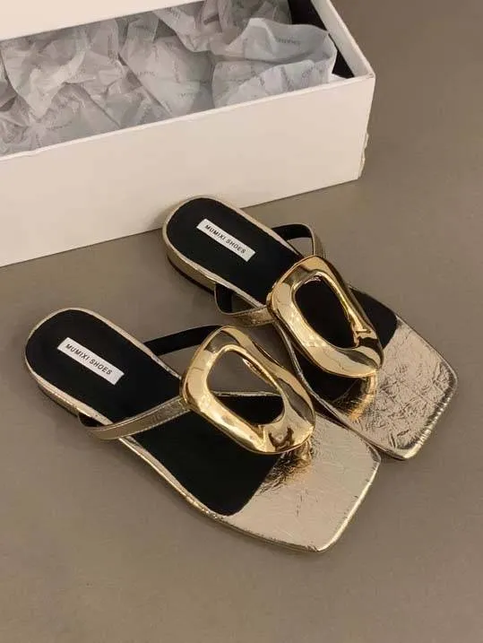 Metal Embellished Flat Sandals
