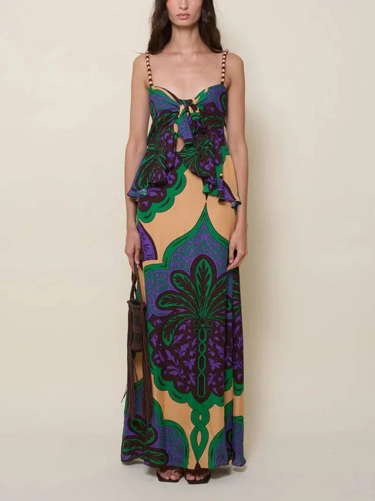 Unique Printed Suspender Maxi Dress