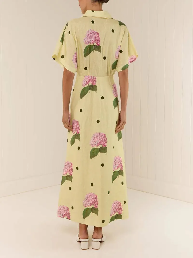 Deep V-Neck Printed Long Dress