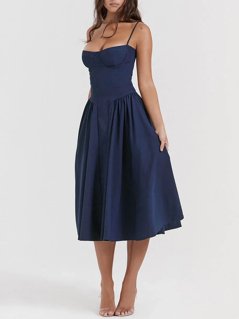 V-Neck Strapless Midi Dress