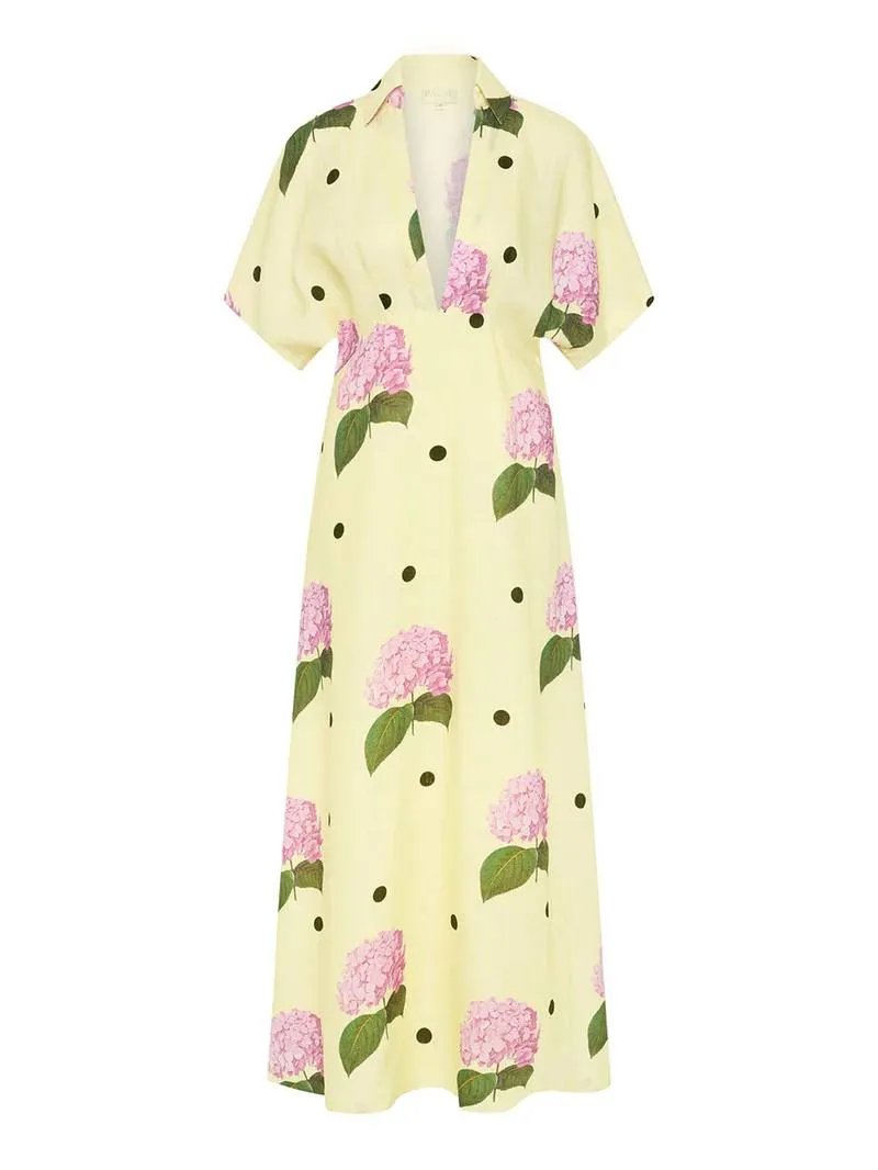 Deep V-Neck Printed Long Dress