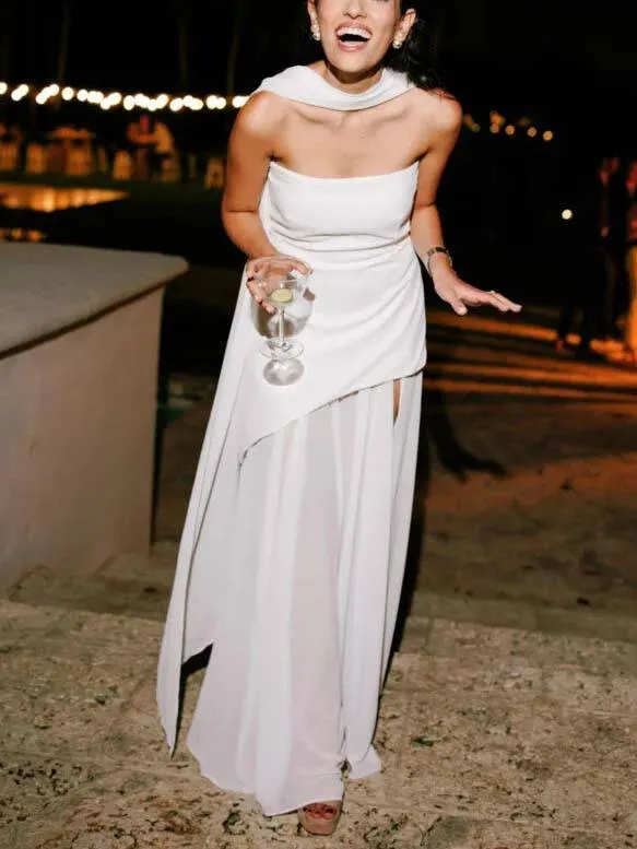 Tube Top Spliced ​​Dress with Scarf