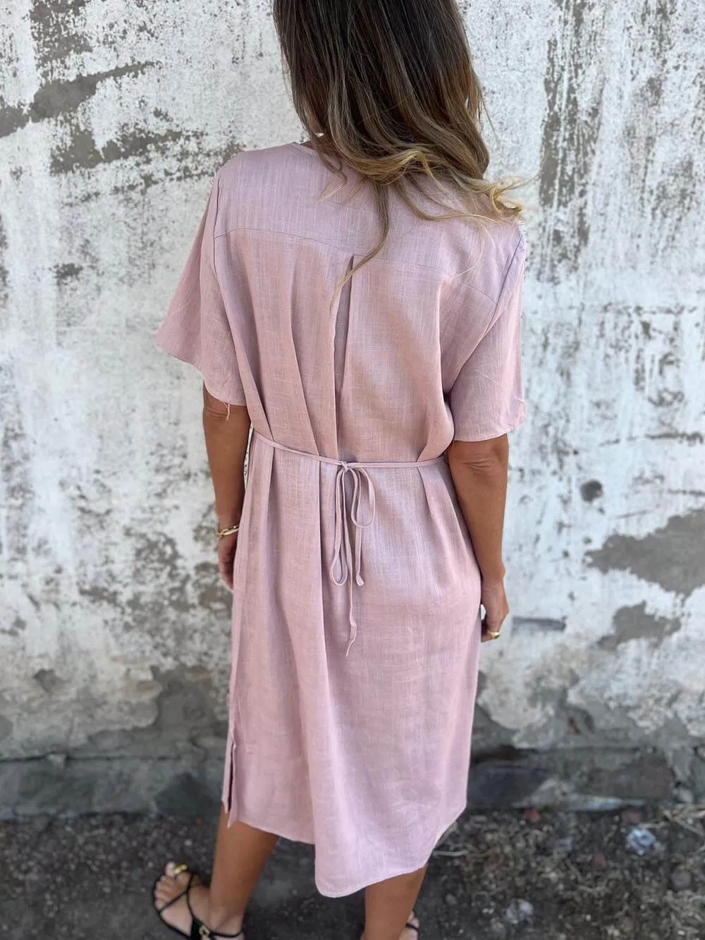 Bohemian Print Linen Loose Midi Dress