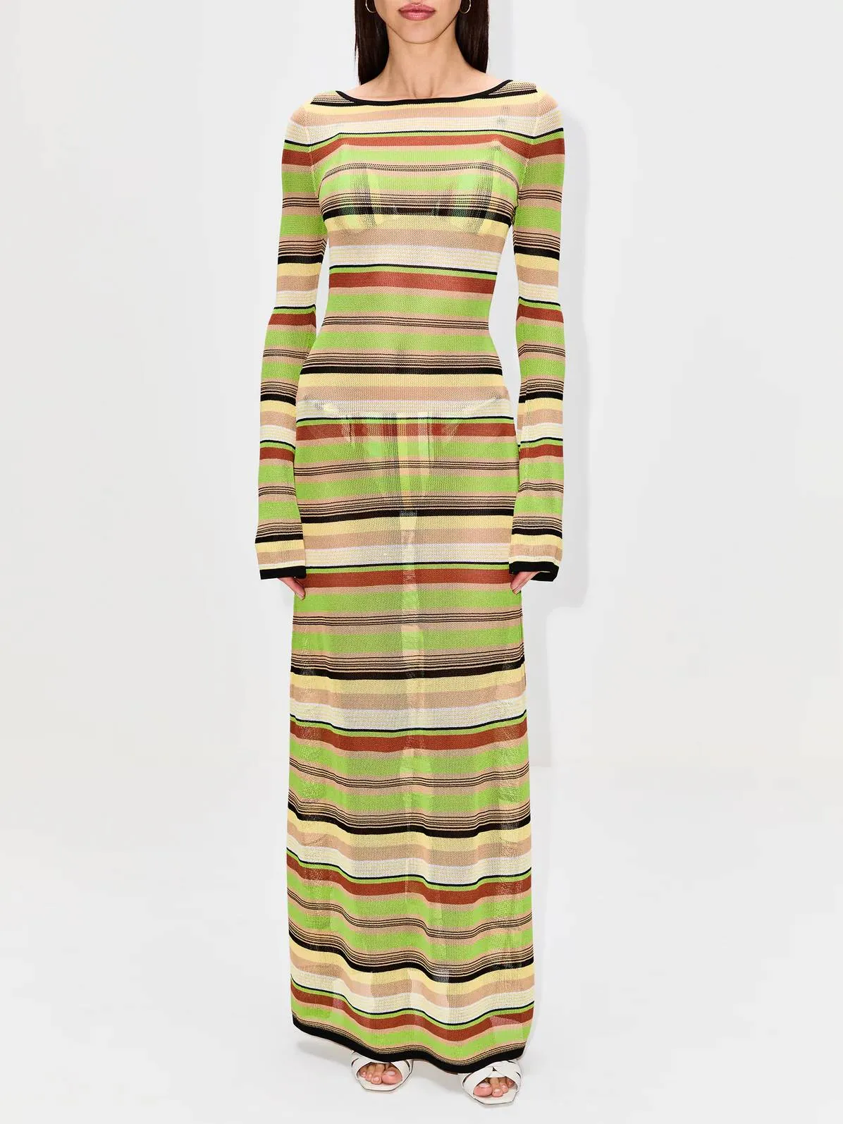 Striped Trumpet Sleeve Knitted Two-way Dress