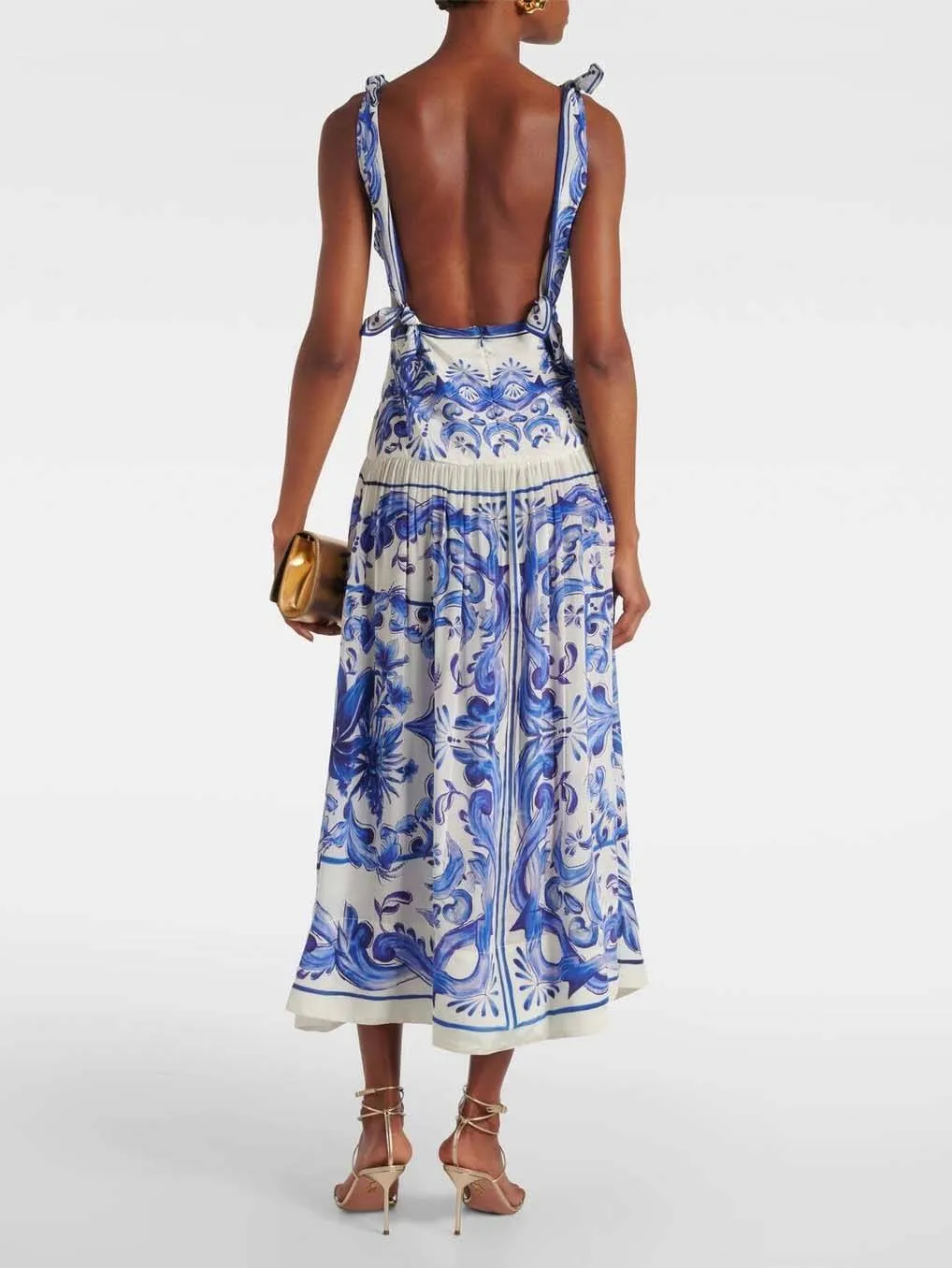 Printed Lace-Up Midi Dress