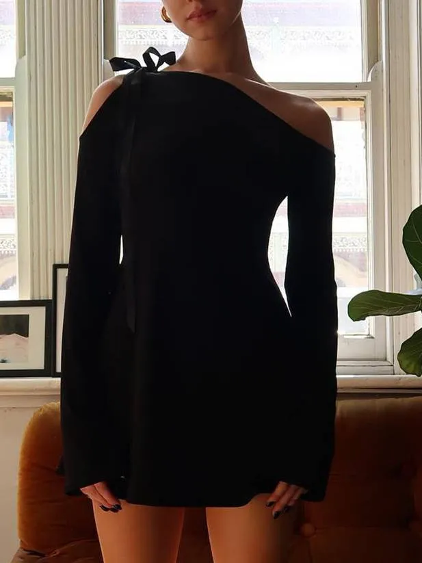 Lace-up Slant Collar Mini Dress