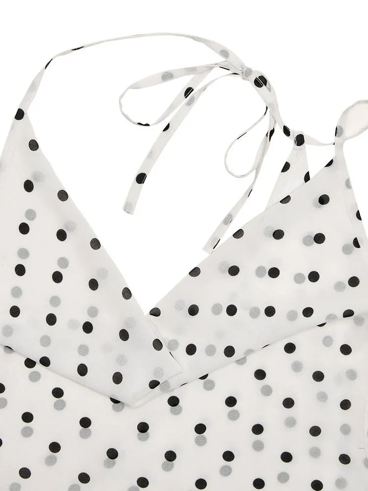 Polka Dot Suspender Irregular  Swing Collar Dress