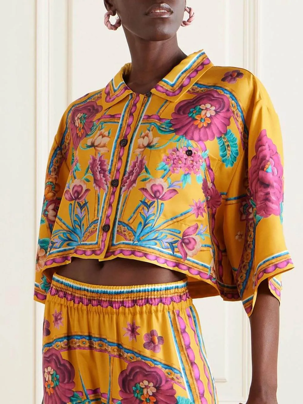 Sunset Cropped Unique Floral-Print Shirt