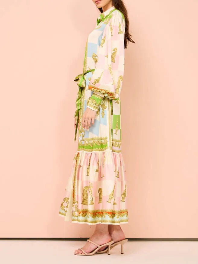 Unique Vintage Floral Lapel Single Breasted Midi Dress