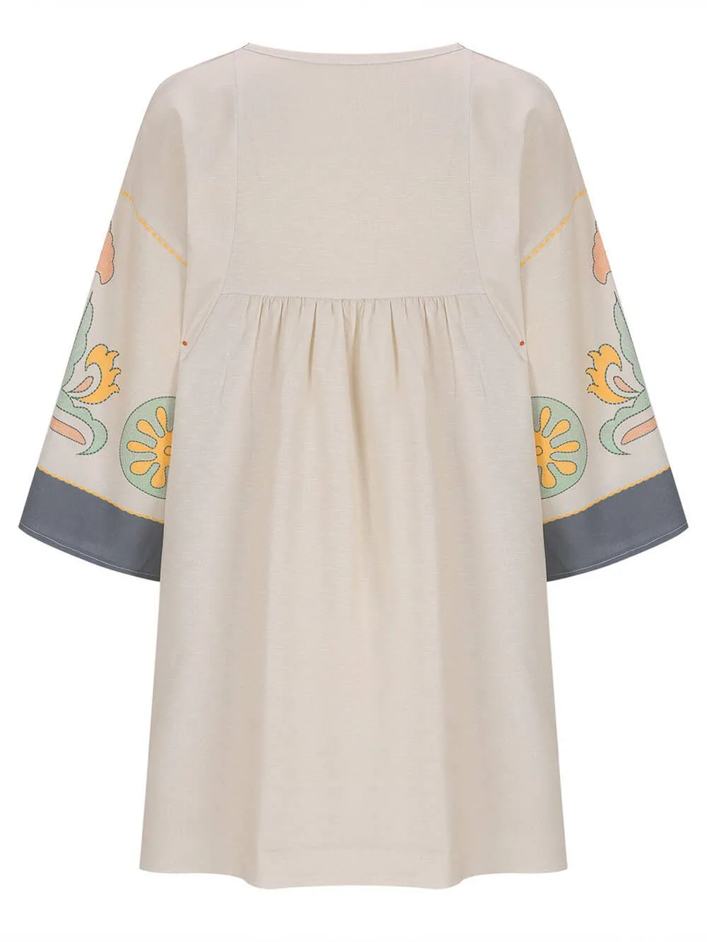 Boho Floral Print 3/4 Sleeve V-Neck A Line Swing Mini Dress