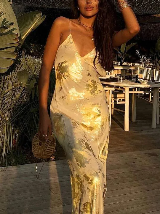 Unique Printed Sling Maxi Dress
