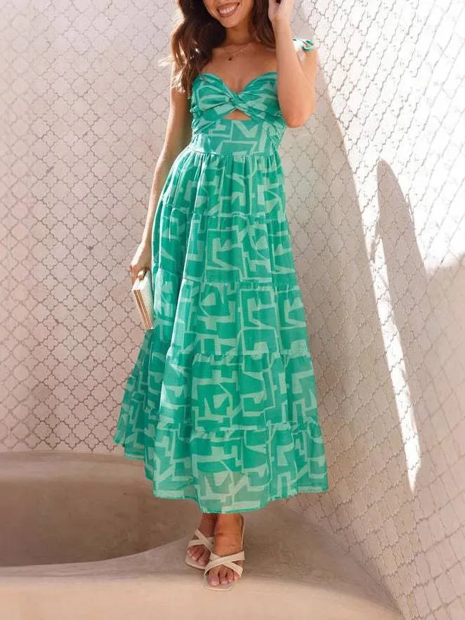 Printed Suspender Midi Dress