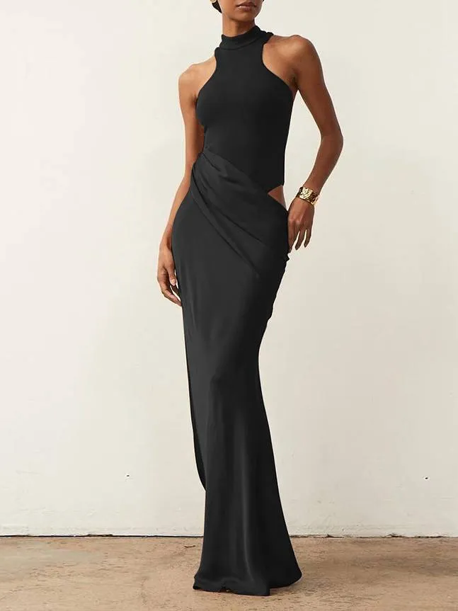 Slim-fit Stitching Hollow-out Maxi Dress