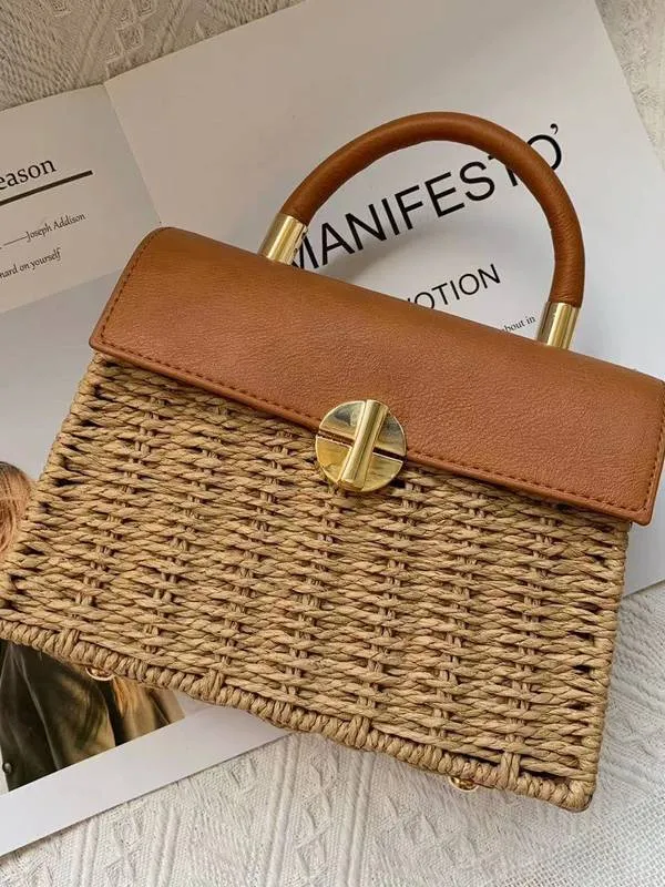 Handheld Crossbody Straw Bag