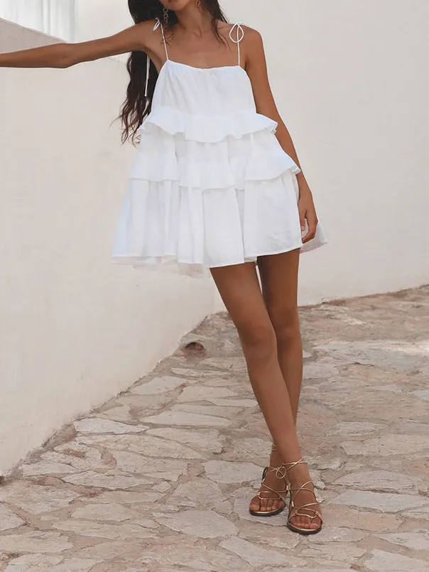 Multi-layer Ruffled Backless Slip Dress