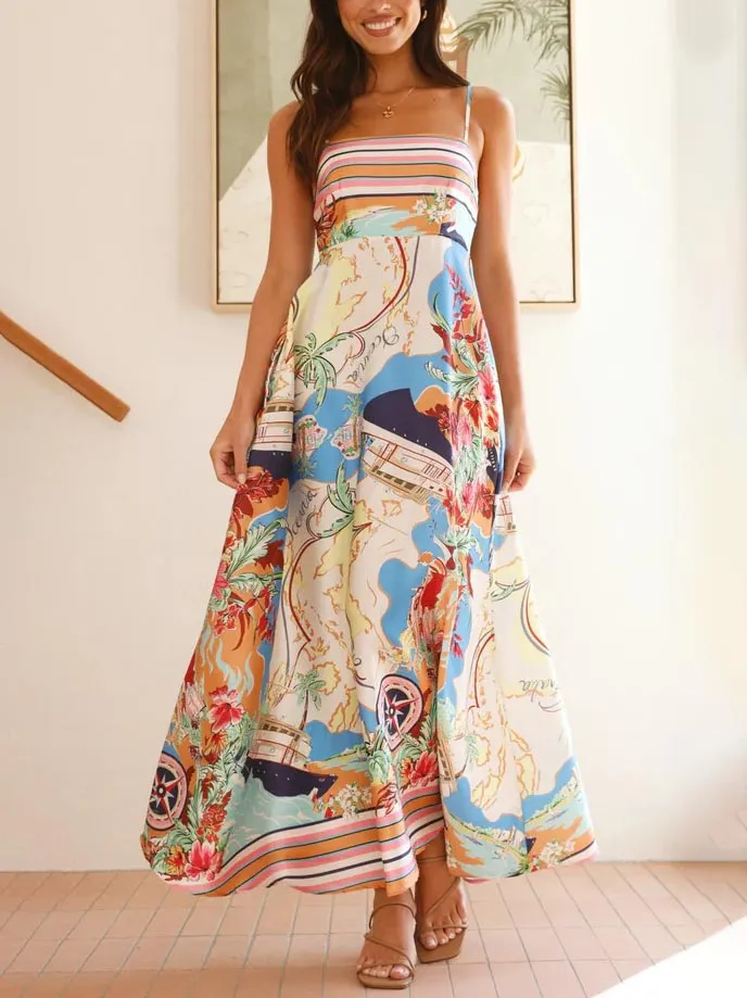 Unique Geographic Floral Print Midi Dress