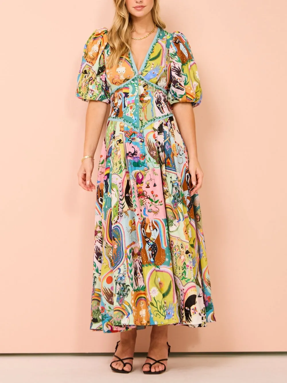 Casual Graffiti Evergreen Printing Midi Dress