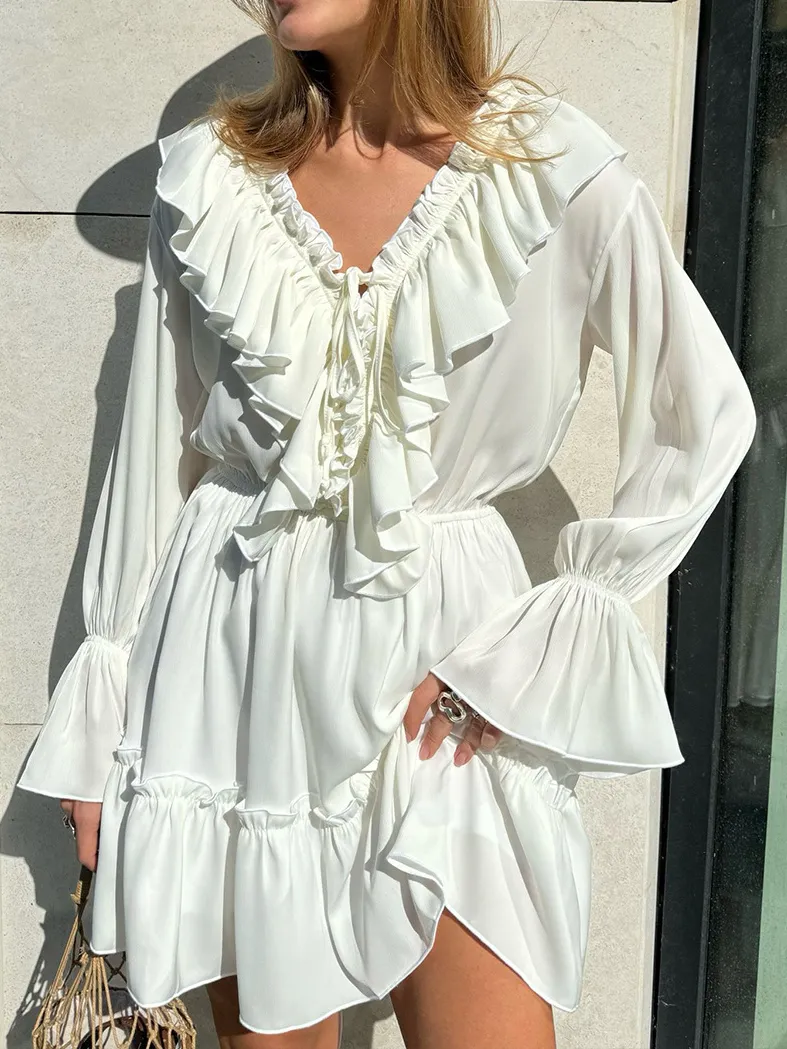 Ruffled Flared Sleeve Dress