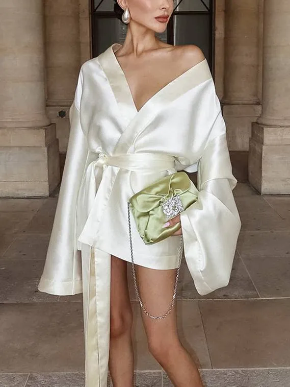 V-Neck Strap Long-Sleeve Nightdress