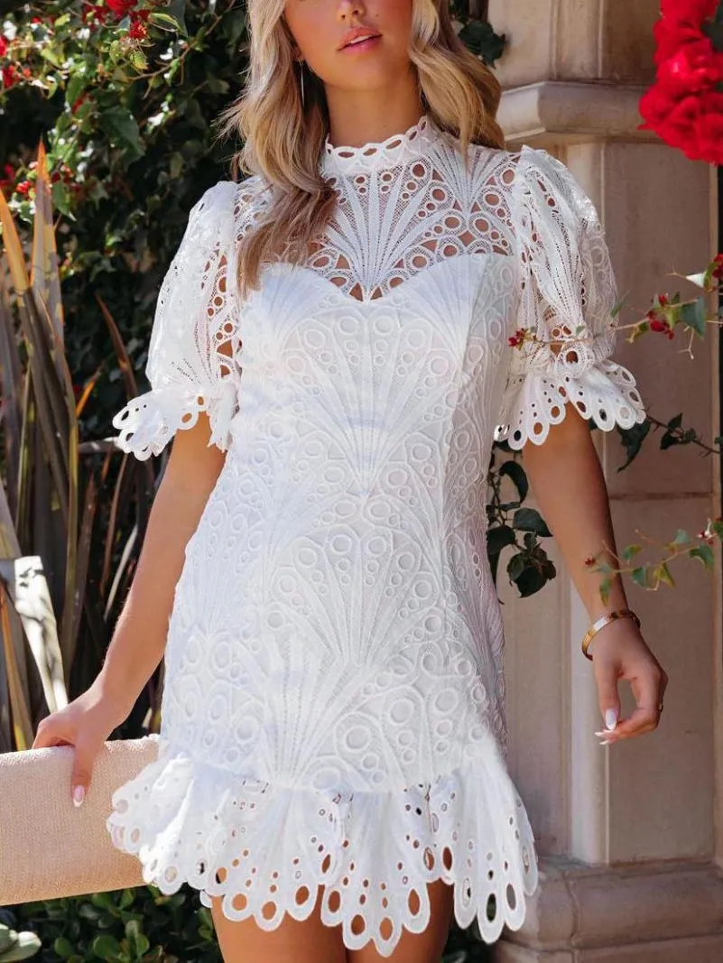 Elegant Lace Short Sleeve Mini Dress