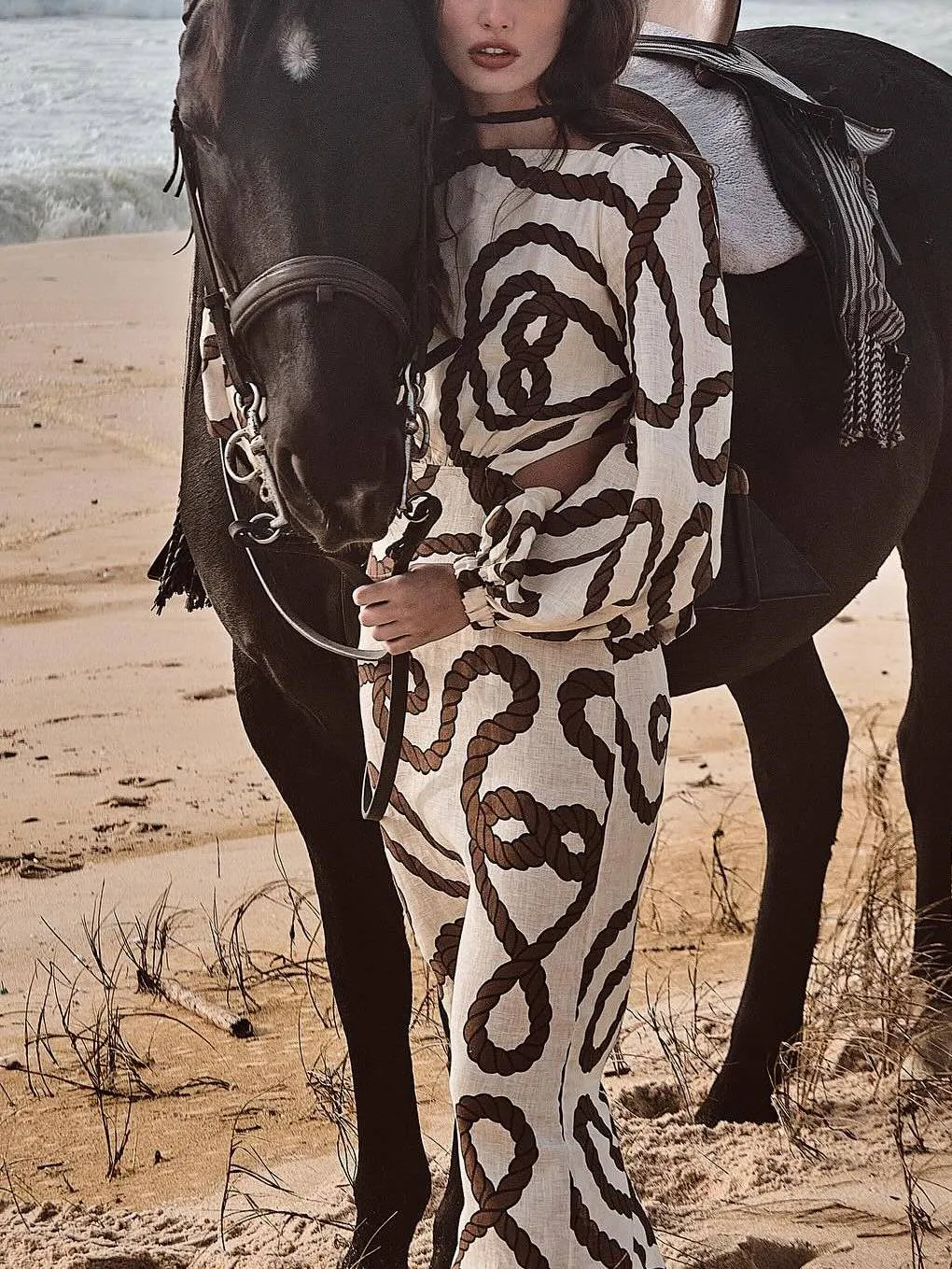 Printed Hollow-out Maxi Dress