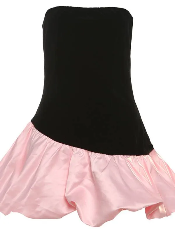 Velvet Tube Top With Bud Mini Dress