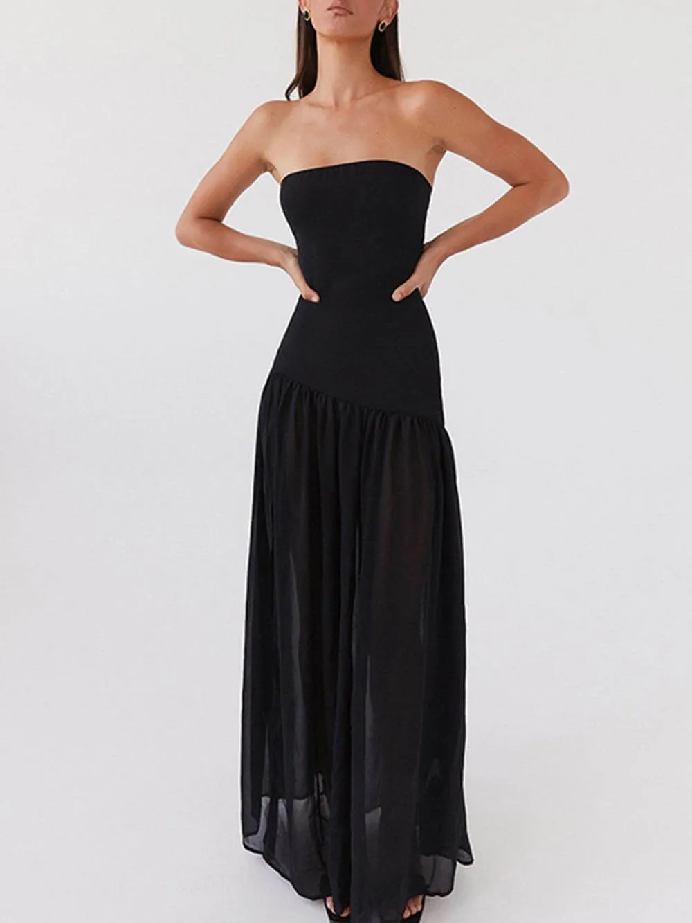 Exquisite Backless Pleats Strapless Maxi Dress