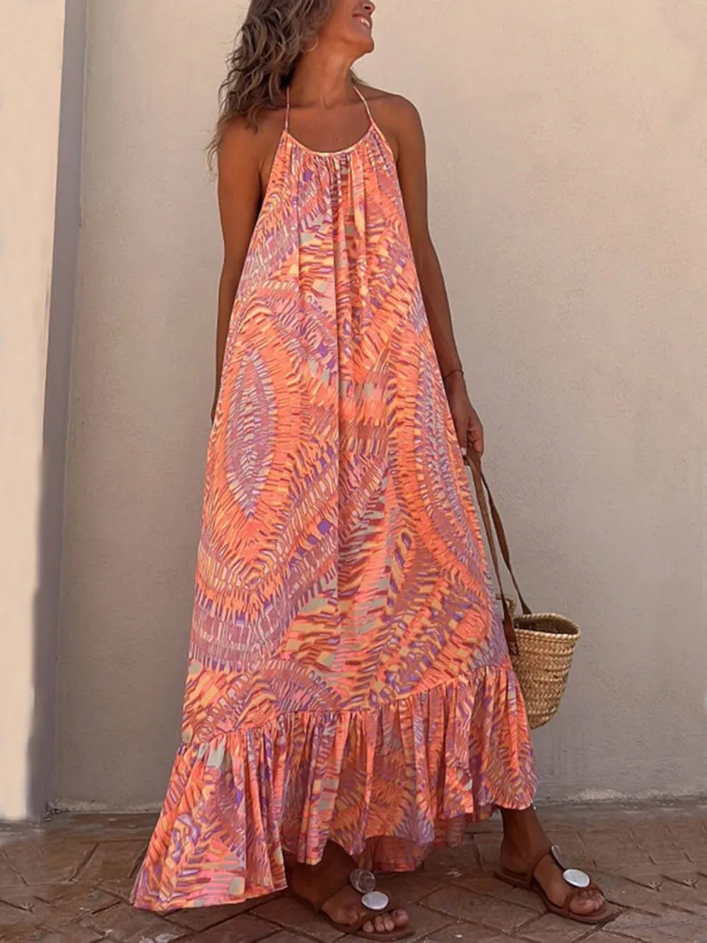 Golden Times Ethnic Print A-line Vacation Maxi Dress