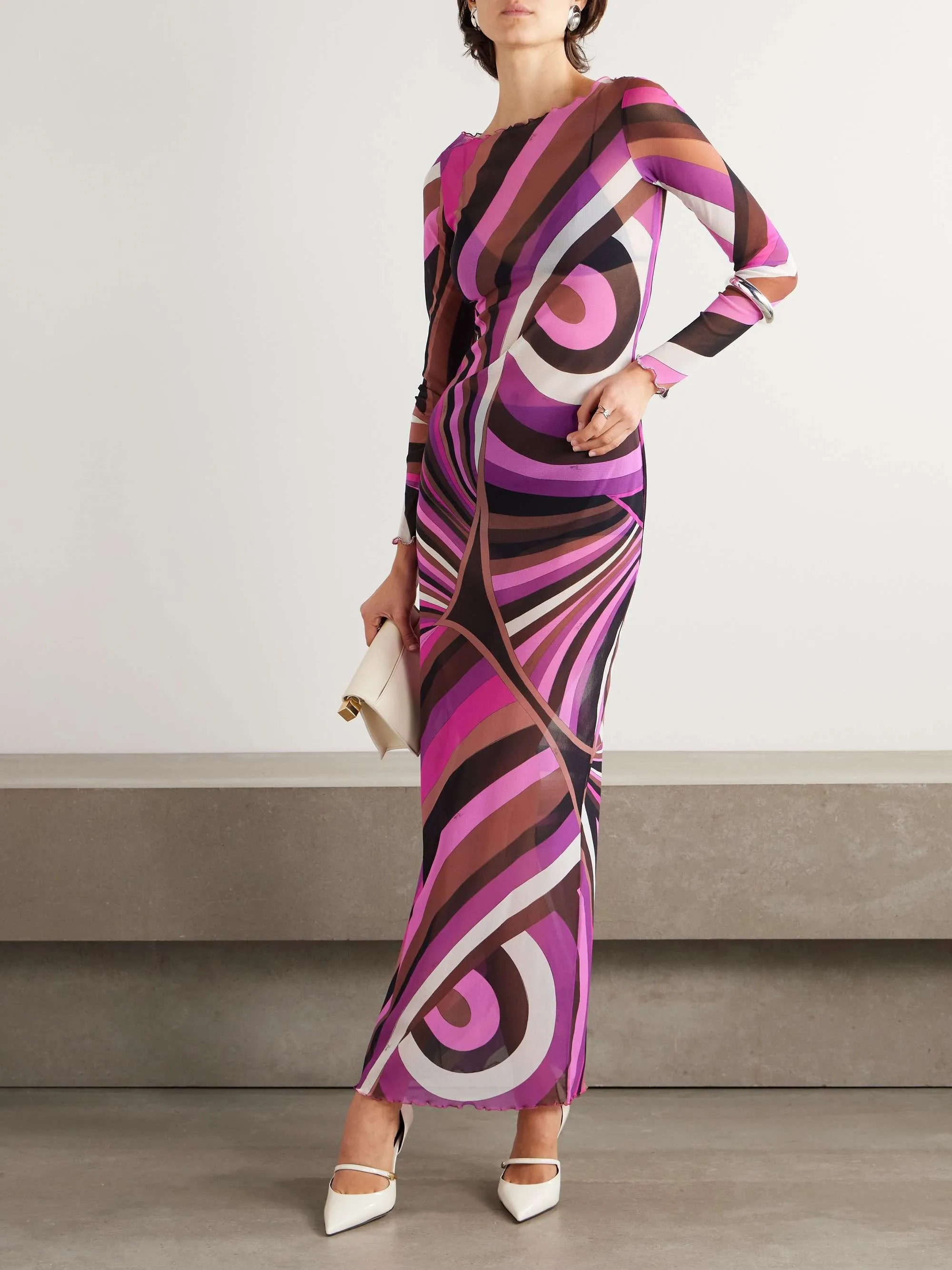 Retro Personality Abstract Print Hip-Wrapped Maxi Dress