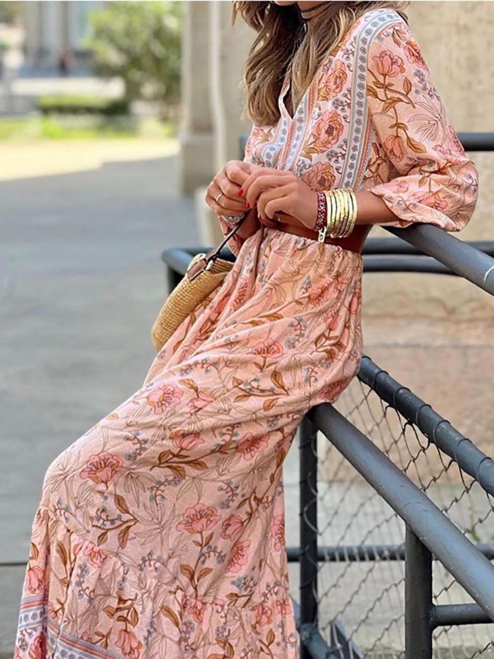 Bohemian Floral Print Maxi Dress
