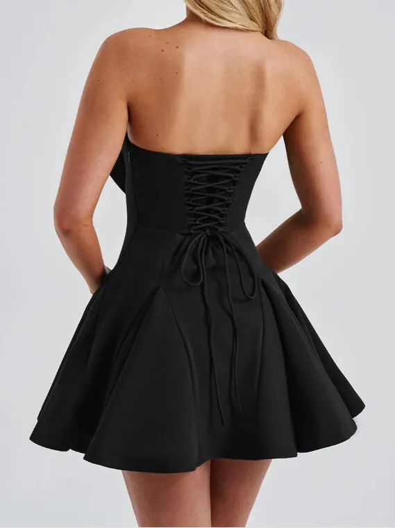 Elegant Strapless Sweet Bow Mini Dress