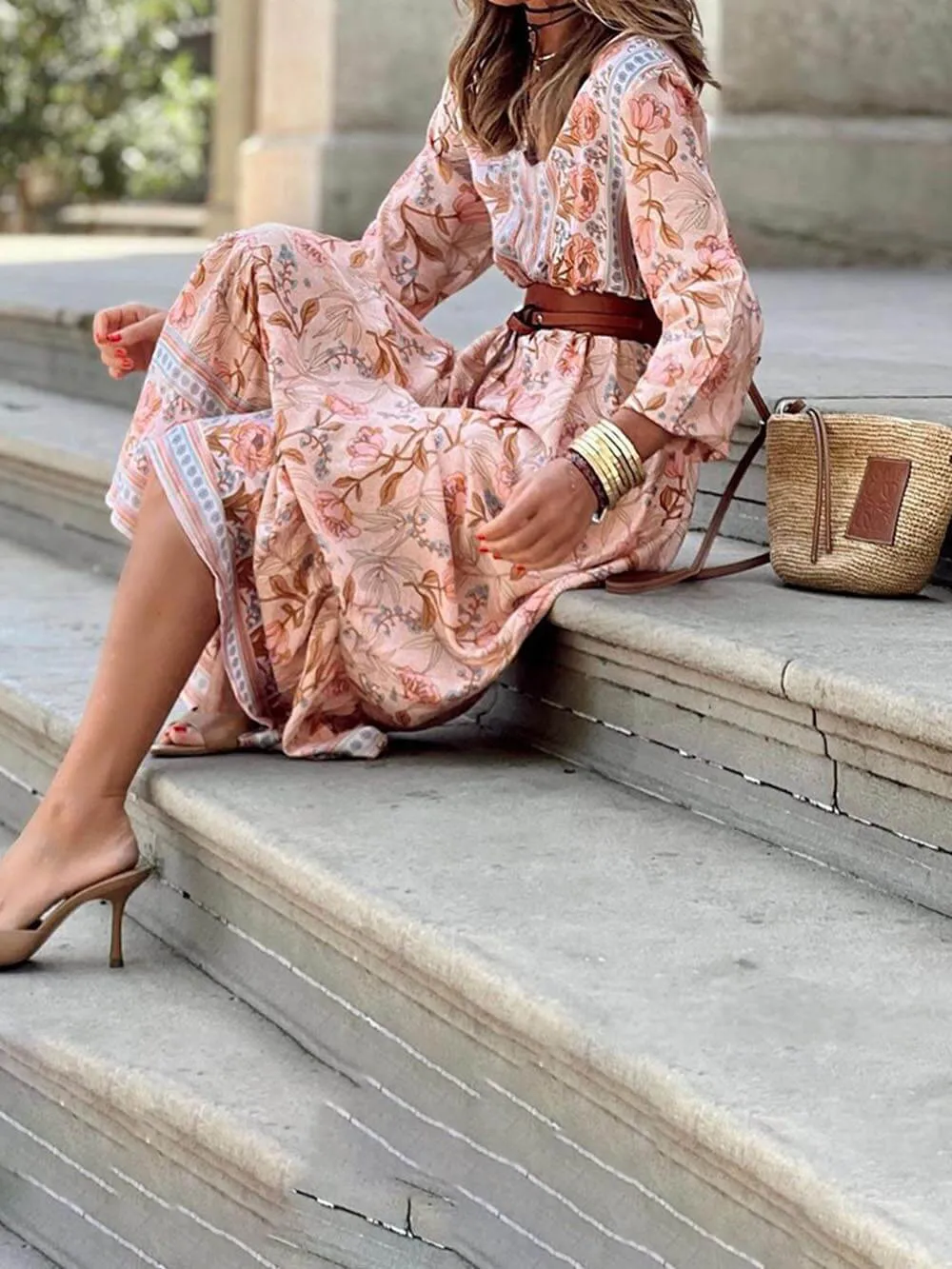 Bohemian Floral Print Maxi Dress