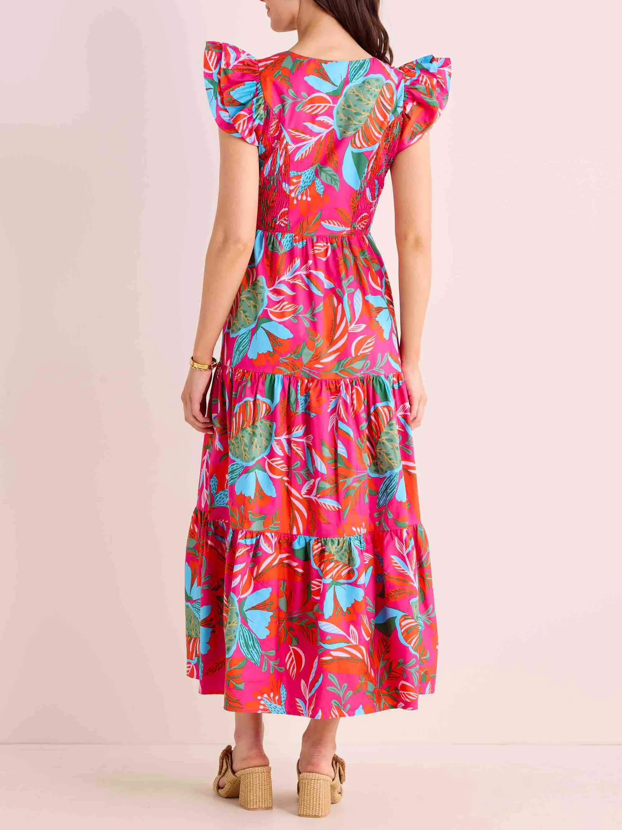 V-neck Small Fly Sleeve Printed Dress