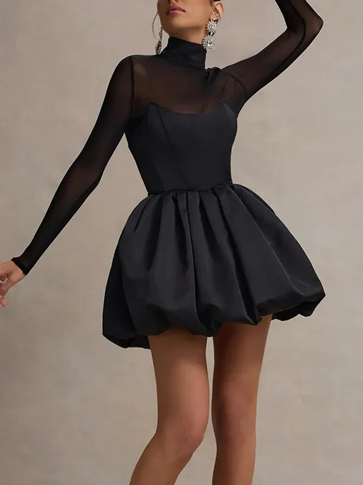 Socialite Style Bubble Hem Mesh Sexy Dress