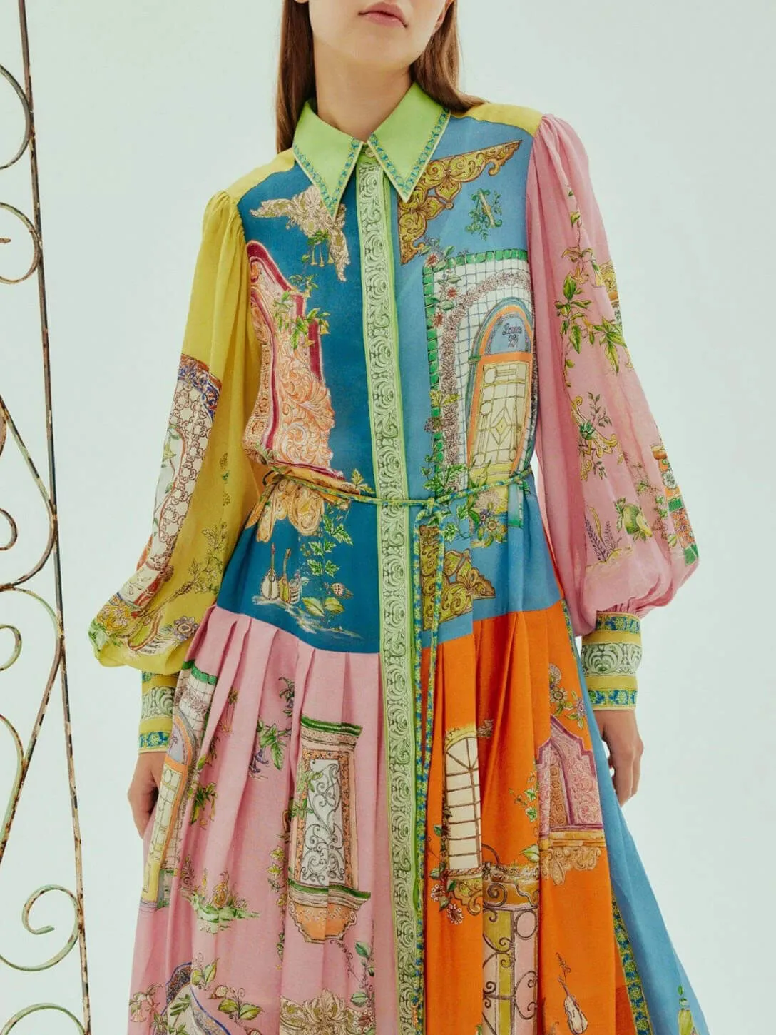 Exquisite Garden Print Button-Down Midi Dress