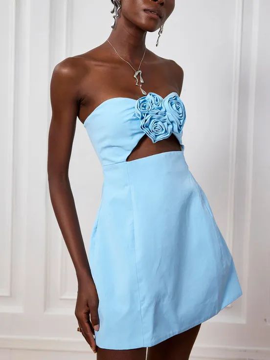 Elegant Strapless Rose Waist Mini Dress