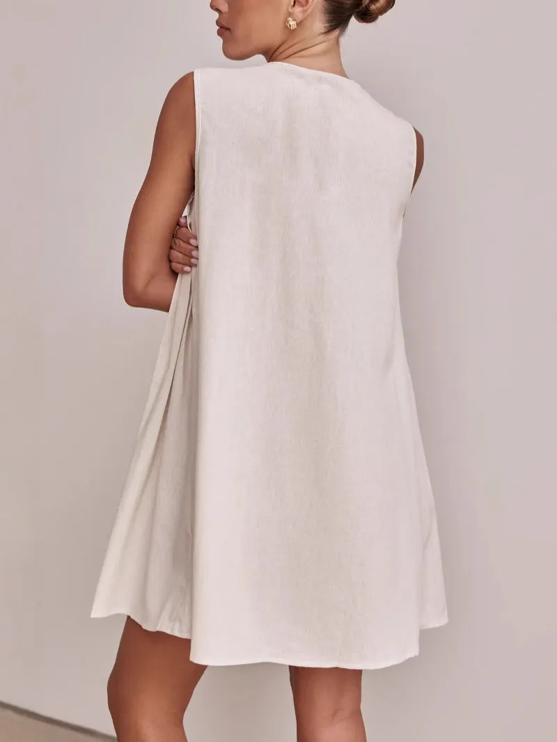 Casual V-neck Tie-strap Sleeveless Mini Dress