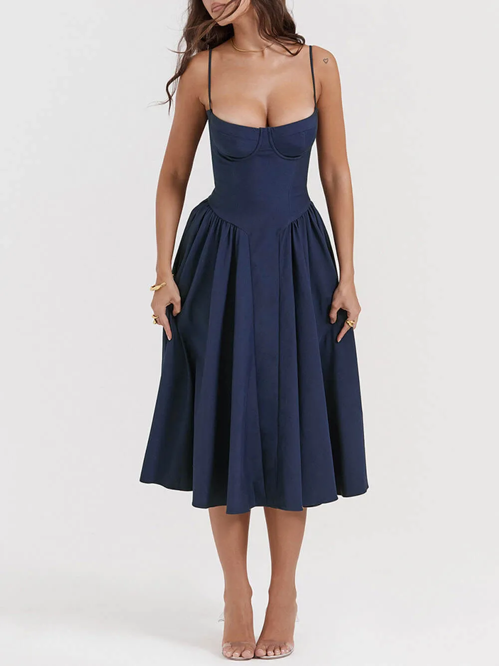 V-Neck Strapless Midi Dress
