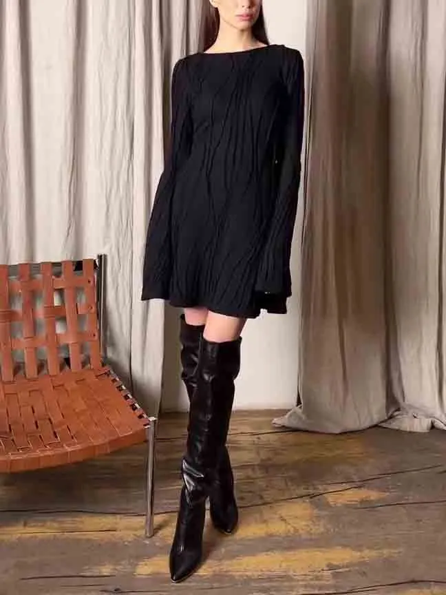 Exquisite Wave Striped Hip Mini Dress