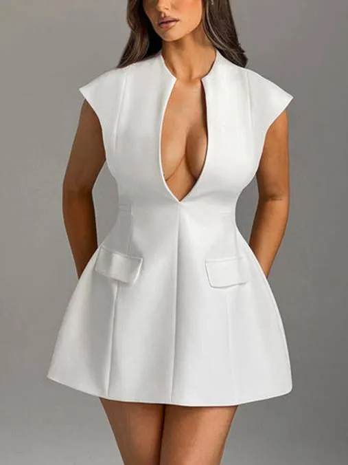 Flying Sleeve Deep V-neck Mini Dress