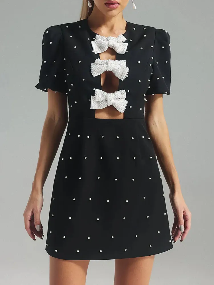 Elegant And Exquisite Bow Puff Sleeve Mini Dress