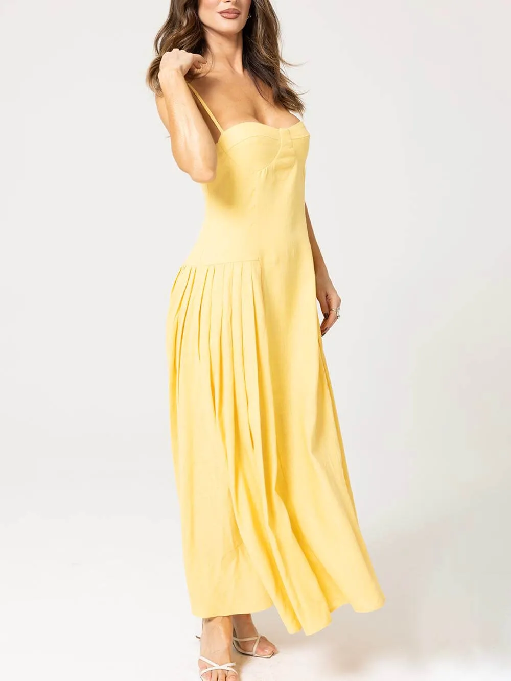 Elegant Pleated Halter Backless Dora Midi Dress