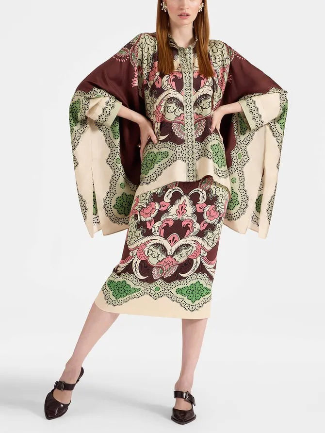 Vintage Art Floral Print Skirt