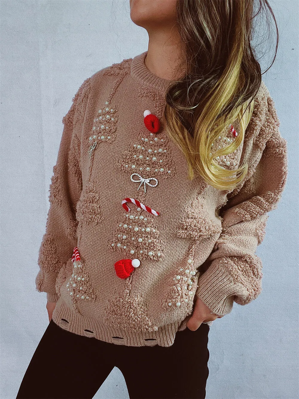 Christmas Tree Decoration Flocked Sweater